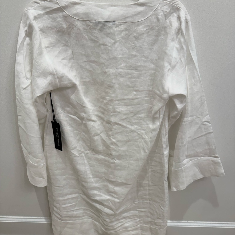 LINEN SAKS FIFTH AVENUE White V-Neck Tunic Dress - Picture 10 of 12